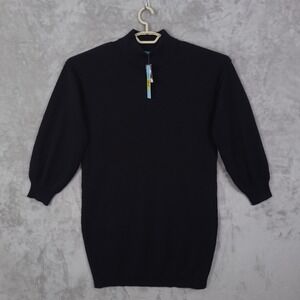 Antonio Melani Cashmere Black Sweater Dress mock-neck puff sleeves Large